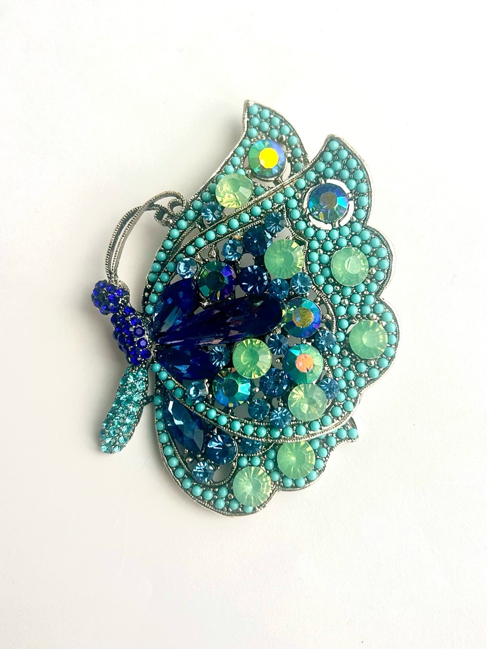 Turquoise & Blue Crystal Butterfly Brooch